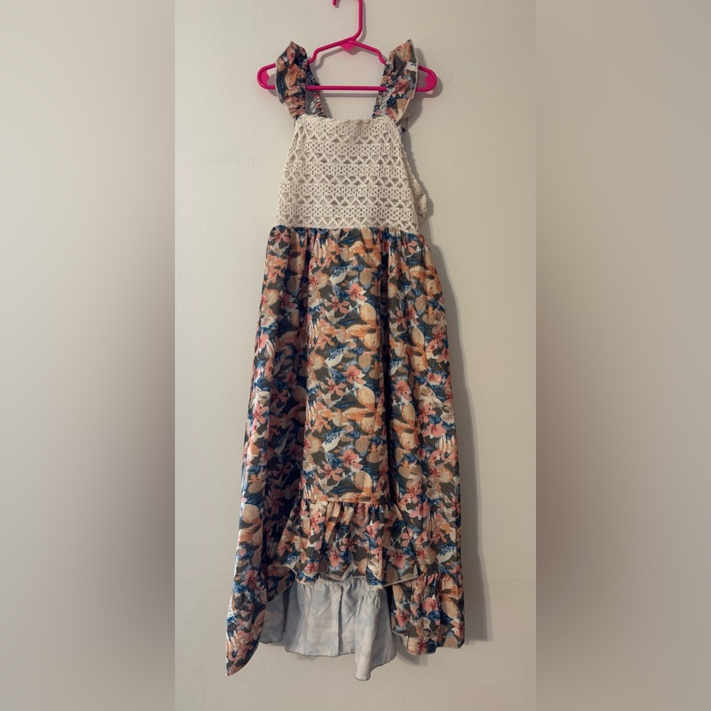Multicolor Floral Girls Dress with Lace Bodice